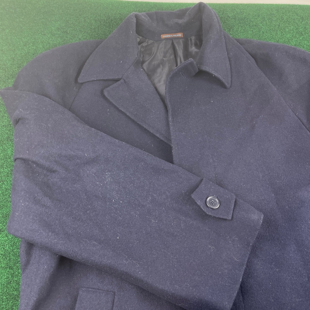 COOPER &‎ NELSON Men's Classic Navy Wool Blend Overcoat Belted Peacoat